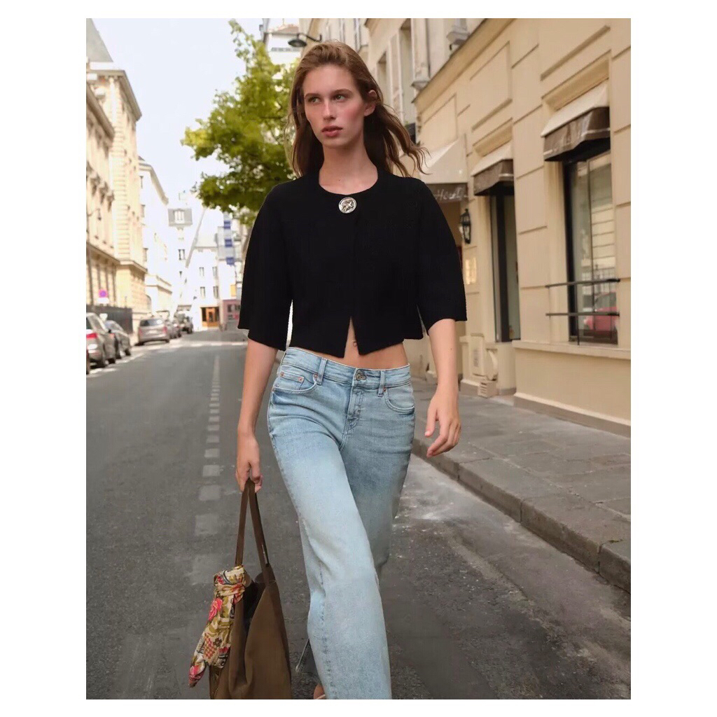 TGRMN - Black Single Button Knit Top Blouse