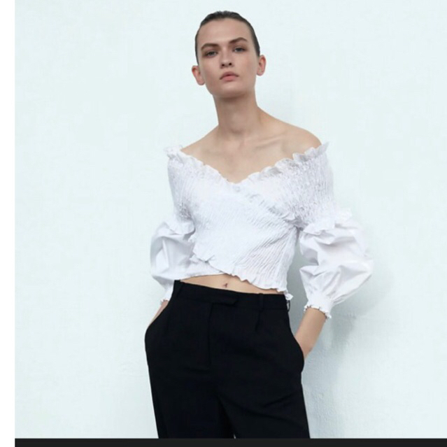 crop blouse zara putih s