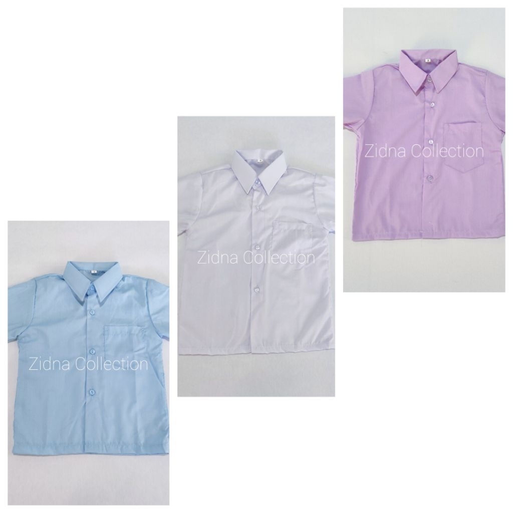KEMEJA PENDEK TEBAL KAIN OXFORD Seragam Nasional TK SD MI Warna Putih Biru Muda Ungu Muda