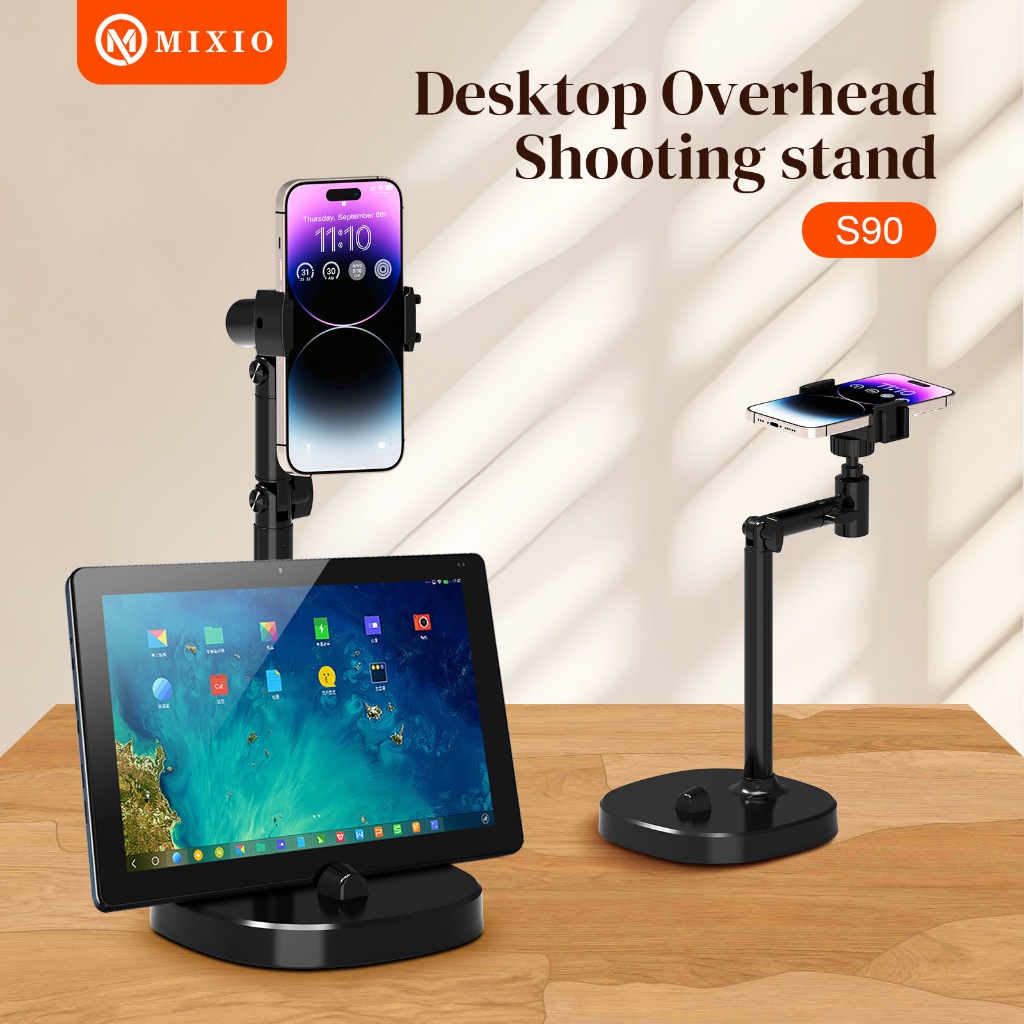 MIXIO S90 OverHead Shooting Stand Holder Hp Meja Tripod Konten Aluminium