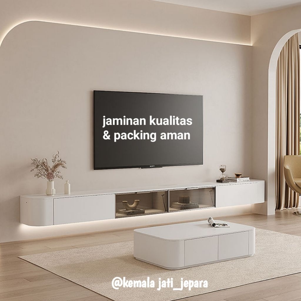 meja tv minimalis gantung kombinasi 2kaca