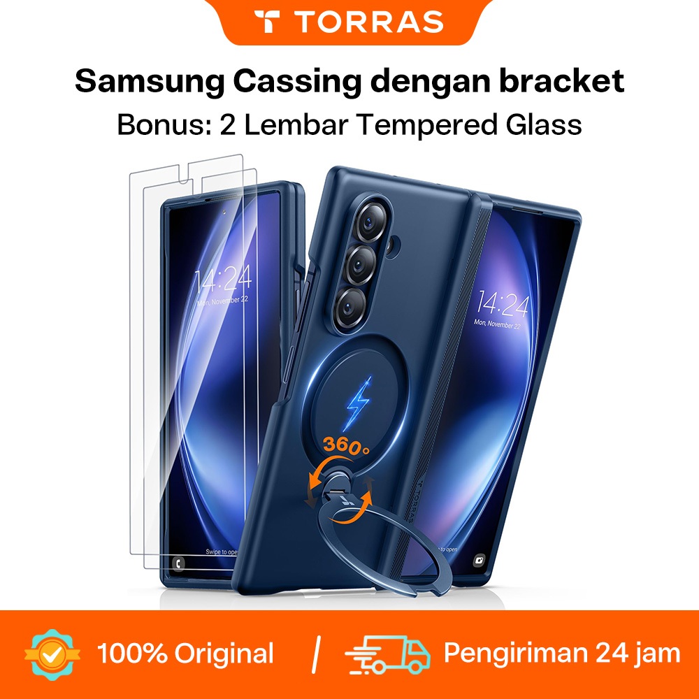 TORRAS Qpro Stand Case Samsung Z fold7 layar lipat With Rotable 360° Ring Magnetic Holder Free two t