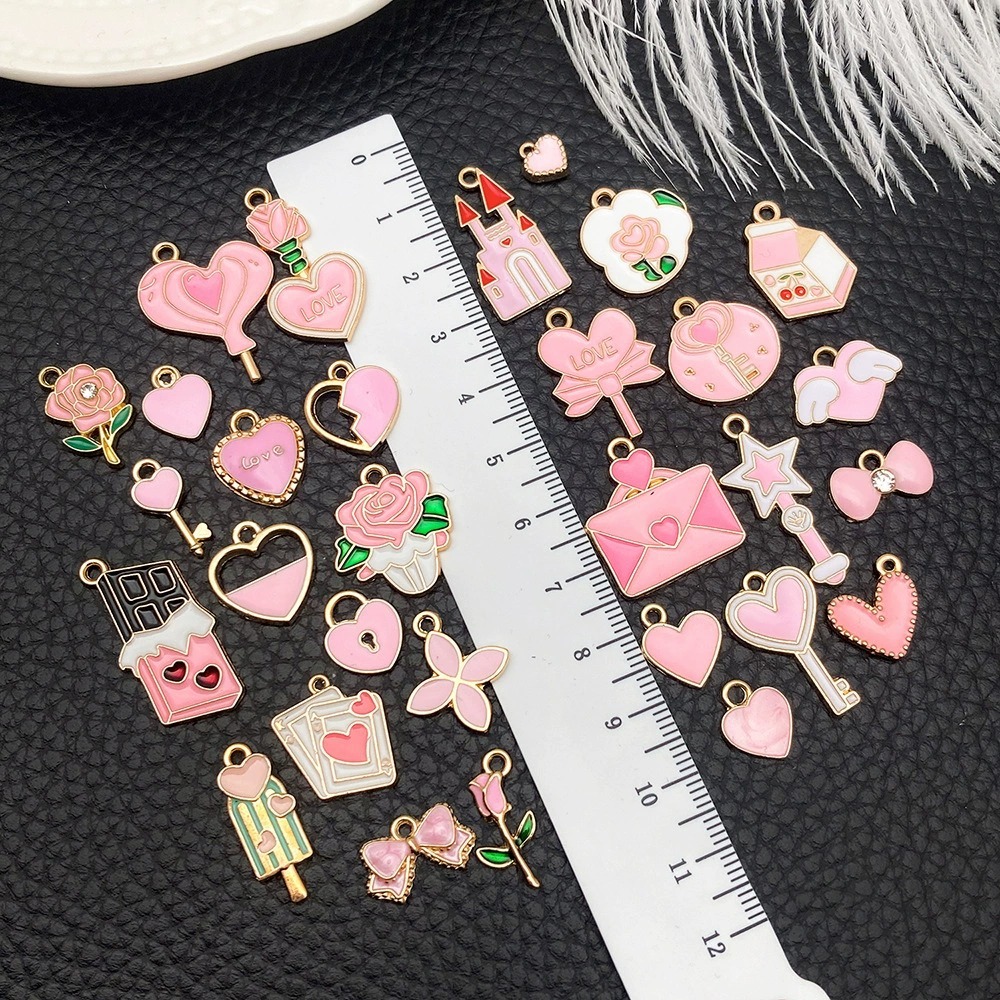 PINK 2 Enamel Charm Liontin Keychain Kalung Gelang DIY Lucu Kupu Hati Couple