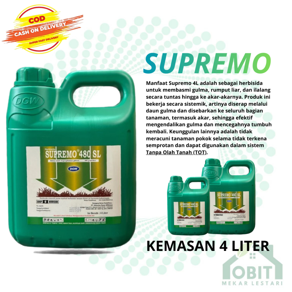 HERBISIDA SUPREMO 480 SL 4 LITER DGW/RACUN SISTEMIK ILALANG RUMPUT SEMAK GULMA LEBAR SEMPIT 4L