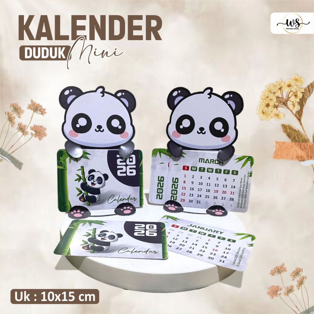 KALENDER DUDUK MINI KARAKTER PANDA BAHAN ART PAPER - KALENDER MEJA AESTHETIC READY STOCK