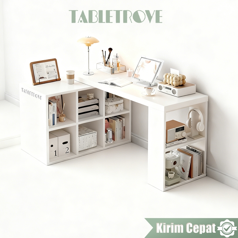 TABLETROVE Meja Belajar Rumah Rak Buku Meja Sudut Kayu Meja Rias Kamar Tidur Meja Komputer Sudut