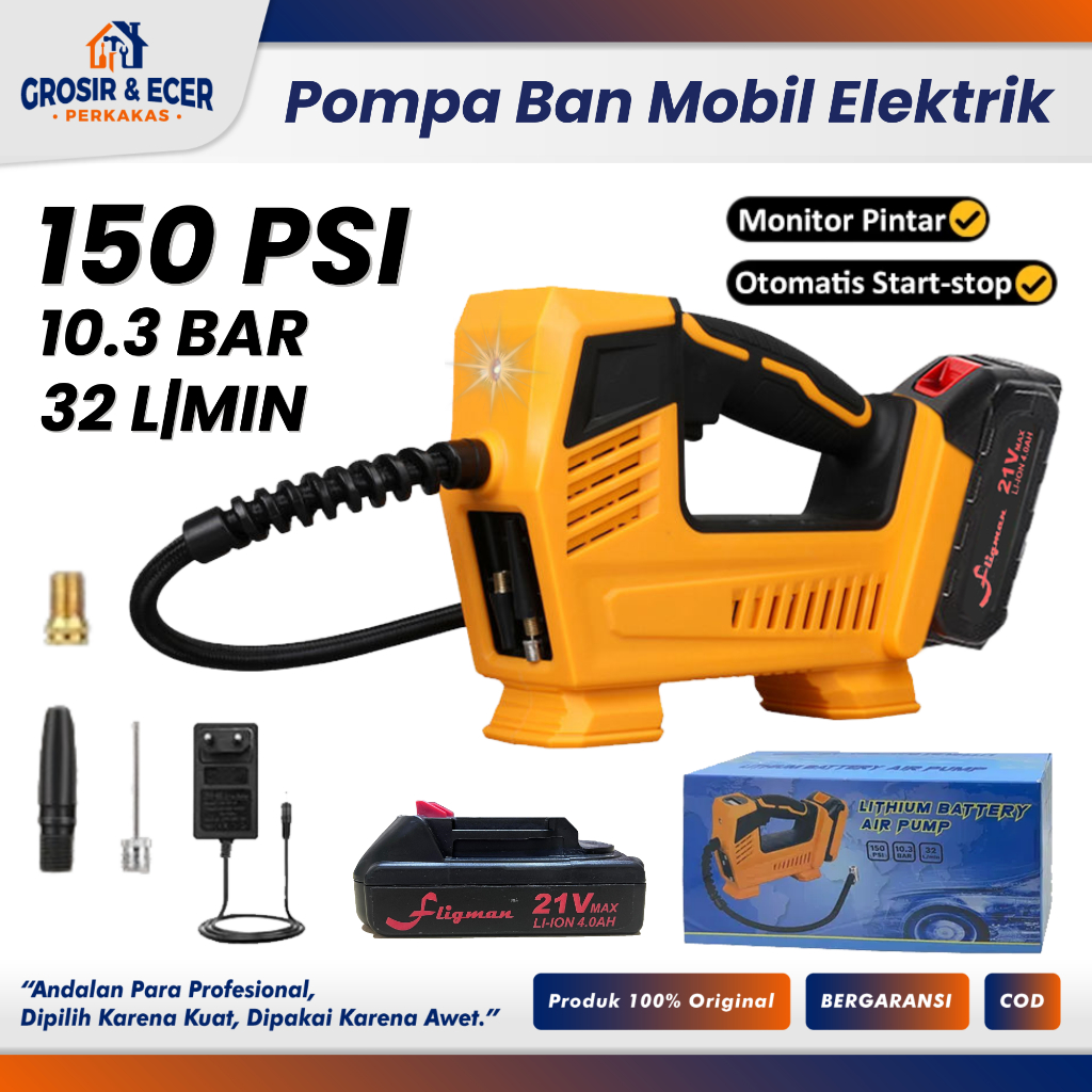 Pompa Ban Mobil Electric Portable Mini Angin Digital | Mesin Pompa Ban Inflator Cordless Baterai Fli