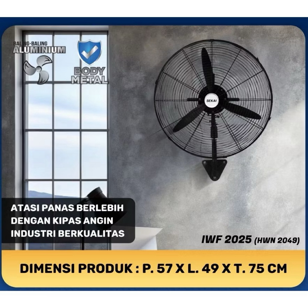 KIPAS ANGIN DINDING INDUSTRI WALL FAN INDUSTRIAL FAN BESI SEKAI IWF-2025 (HWN-2049) 20in 20inch 150w