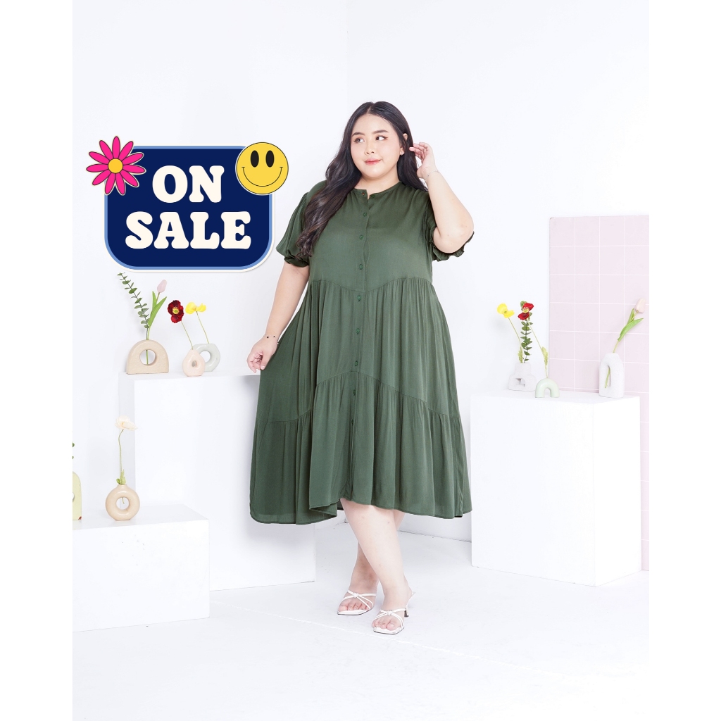 Bigissimo - Aluna Midi Dress Tunik | Atasan Wanita Tunik Midi Dress Polos Big Size Jumbo