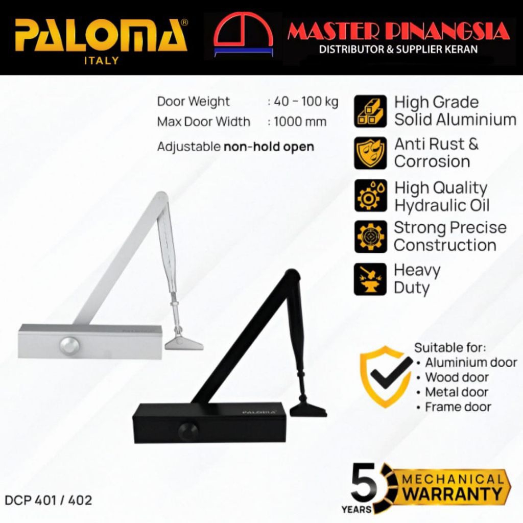 PALOMA Door Closer Penahan Penutup Pintu Rumah Otomatis Non Hold Open Hydraulic Hidrolik Silver Hita