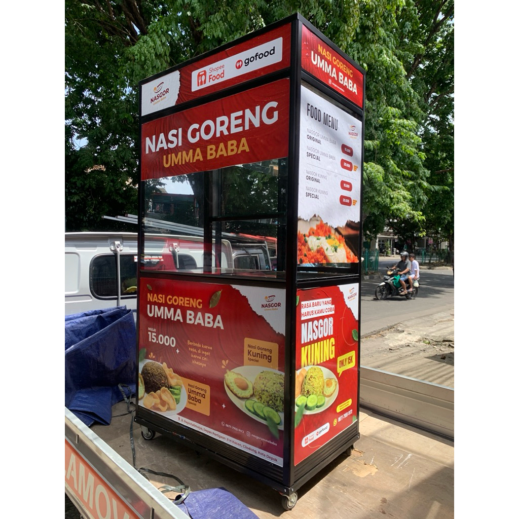 etalase gerobak alumunium bekas istimewa mulus