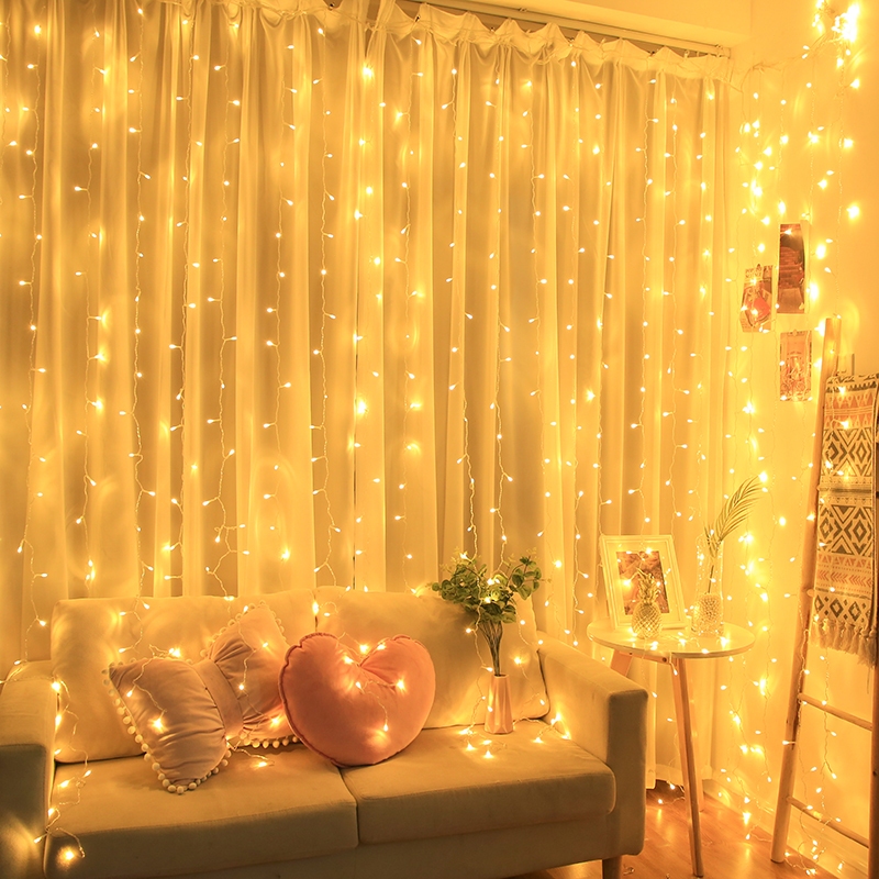 Lampu Natal Tirai Panjang 3 x 3 meter LED Lampu Tirai LED - Lampu Hias Gantung Bintang & Air Terjun,