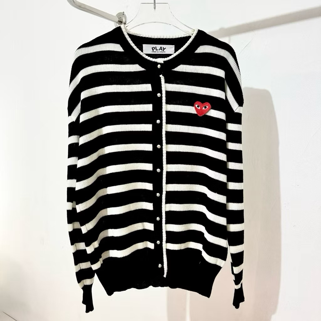 CDG Play Cardi Wanita Stripe Kancing Kecil