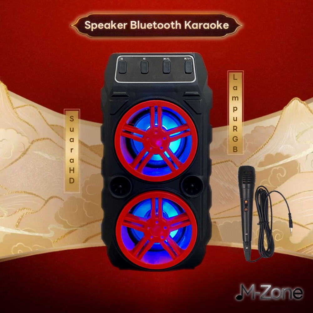 Speaker Bluetooth Karaoke Wireless Speaker Portable LED Light Bonus Microphone Speaker Bluetooth Kar