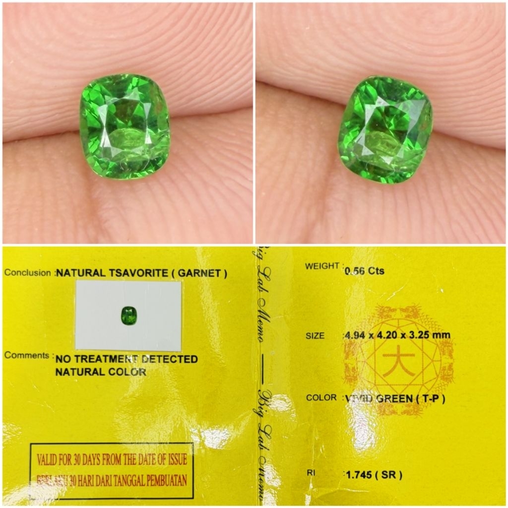 Batu Natural Vivid Green Tsavorite Garnet Plus Sertifikat Memo