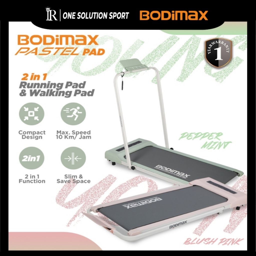 BODIMAX RUNNING PAD PASTEL MINT / Treadmil / Walking Pad / Running Pad / Alat Olahraga / Fitnes Gym