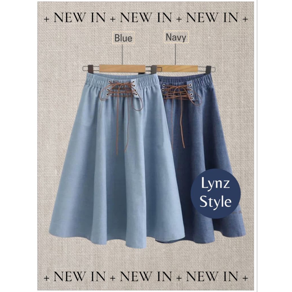 Rok Midi Wanita Skirt Denim Jeans Blue Navy Korea Jepang Import
