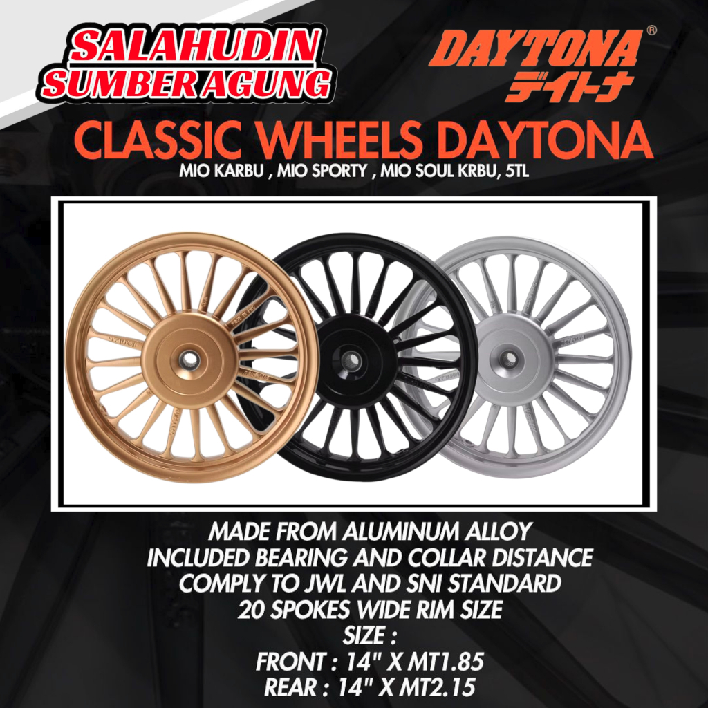 Velg DAYTONA Dash Wheel Matic Mio Sporty Smile Soul Karbu Hitam Silver Gold Ring 14 Palang 20