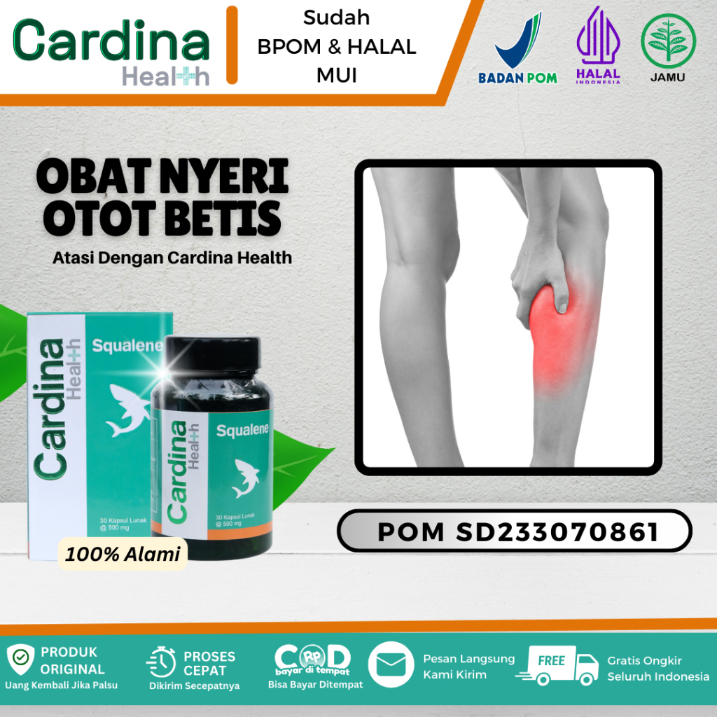 Cardina Health Squalene Obat Nyeri Otot Betis, Sakit Otot Betis, Kram Otot Betis, Betis Pegal Pegal,