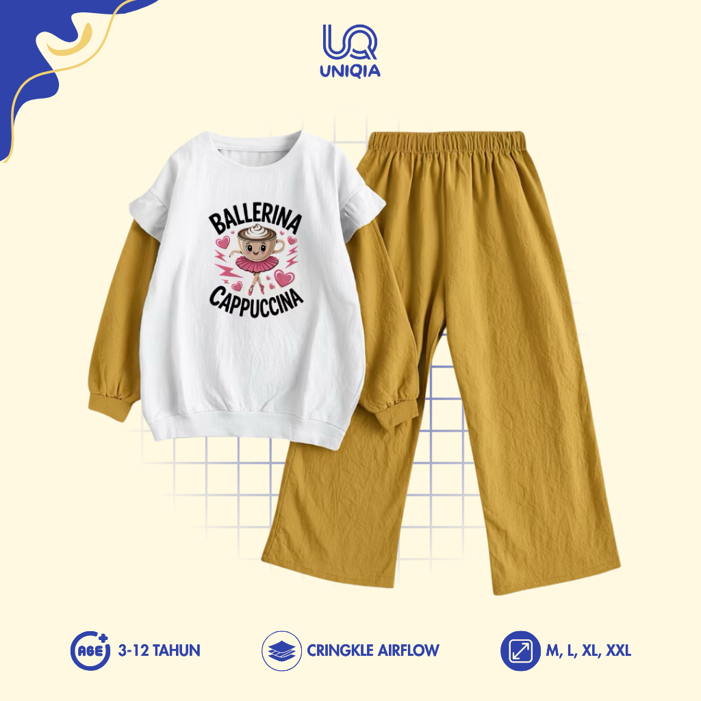 Balerina Set Kids – Setelan Baju Anak Perempuan Umur 3-13 Tahun | Lengan Panjang Kombinasi Polos + C