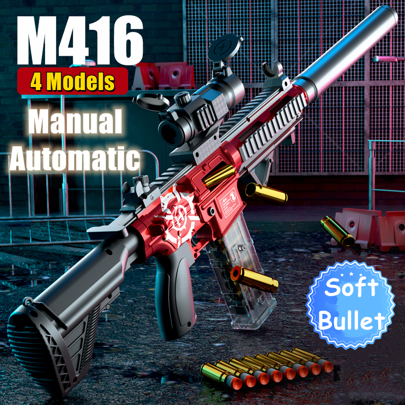 M416 Elektrik dan Manual Nerf Toy Gun Senapan Mainan, Mainan Tembak Anak-anak Senapan Mainan Peluru 