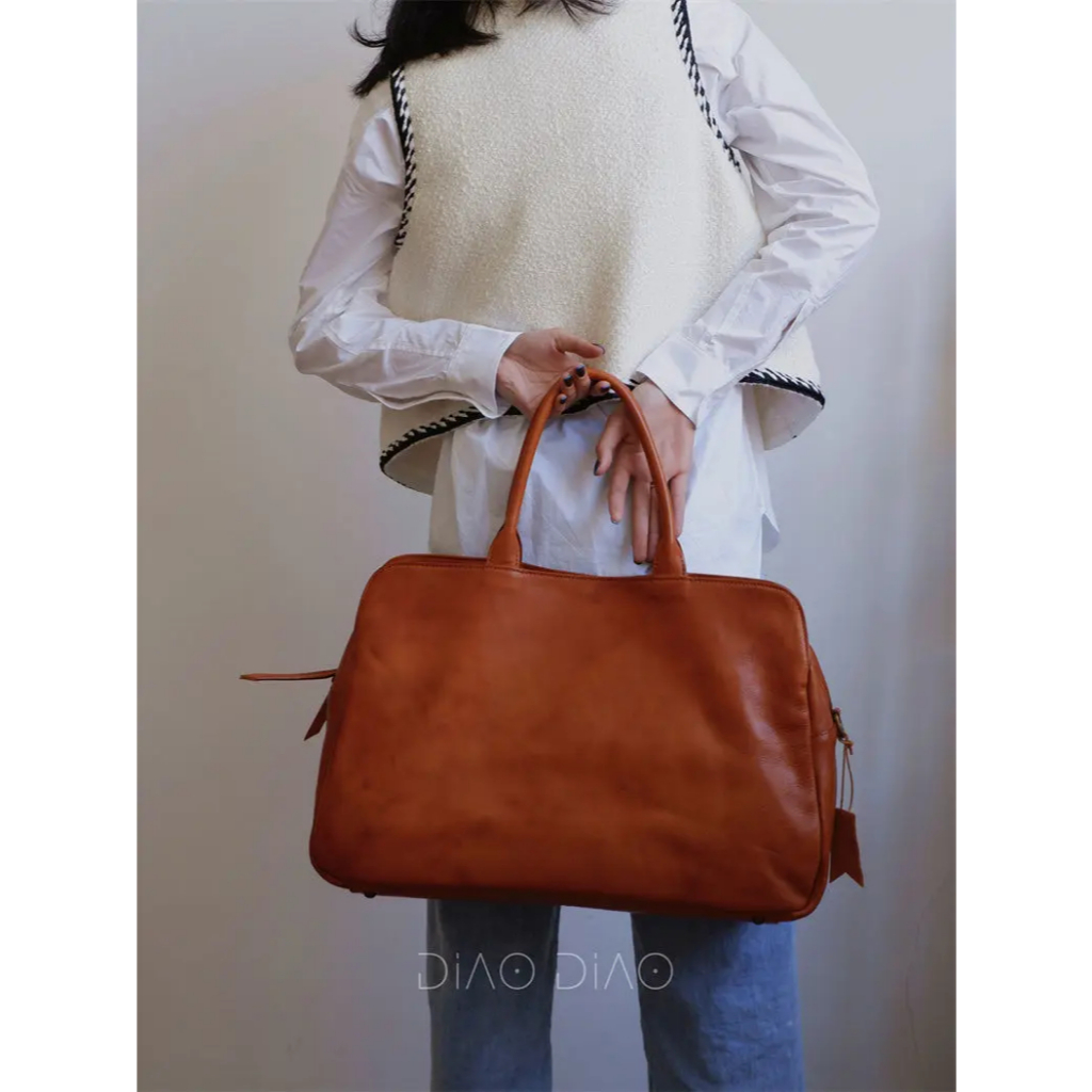 AENY Tas Travel Kulit Premium Vintage - Tas Kapasitas Besar Kulit Asli Garut