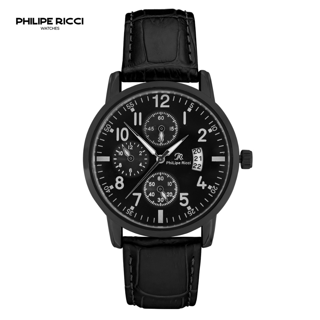 PhiLipe Ricci Jam Tangan Pria Kulit Terbaru Analog Quartz Strap Leather Dial Bulat Besar Gaya Modern