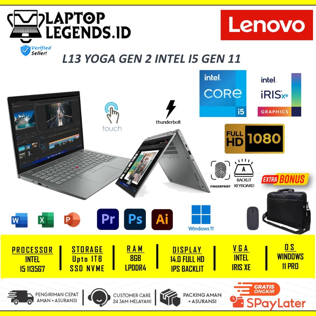 LENOVO THINKPAD L13 YOGA GEN 2 INTEL I5 1135G7 8GB 1TB 13.3 FHD TOUCHSCREEN WIN 11 PRO