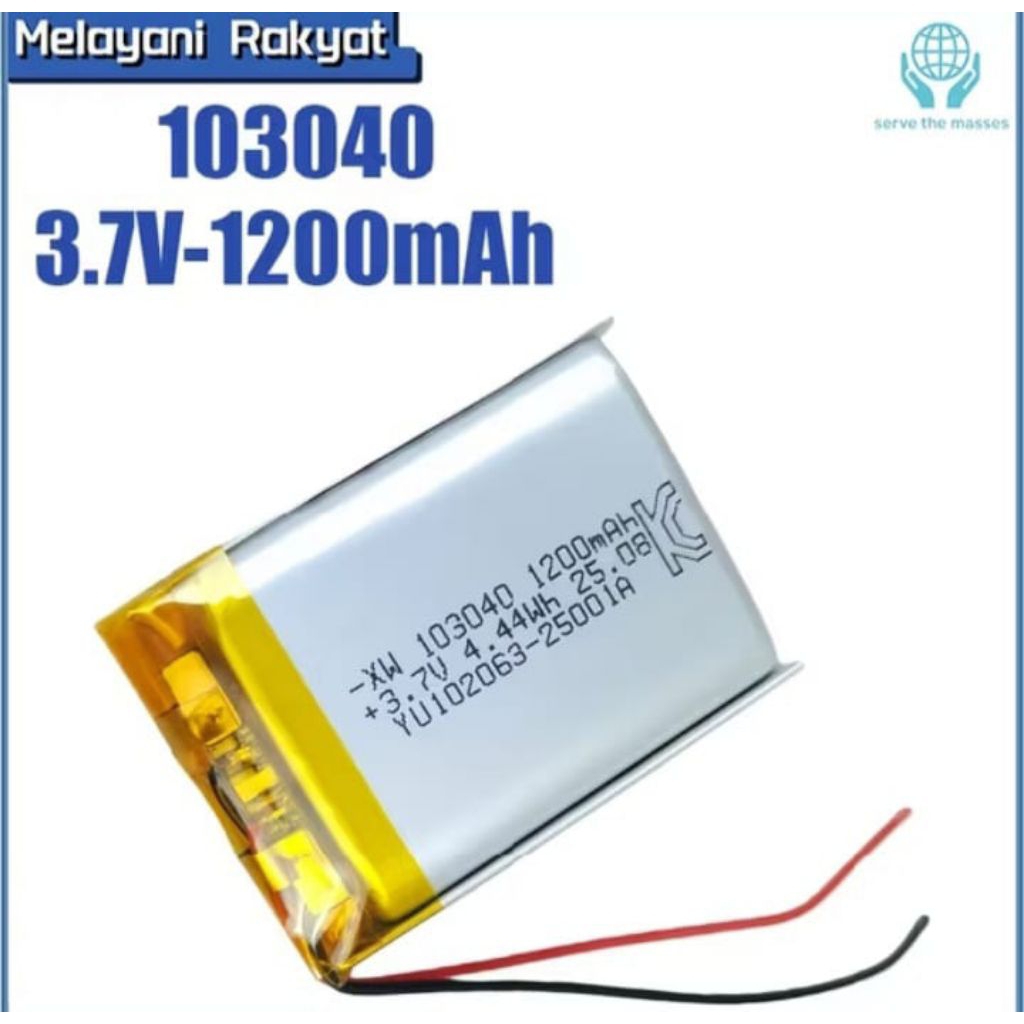 Baterai Li-ion 103040 3.7V 1200mah - Baterai Cas dengan Proteksi untuk Mp3, Mp4, GPS