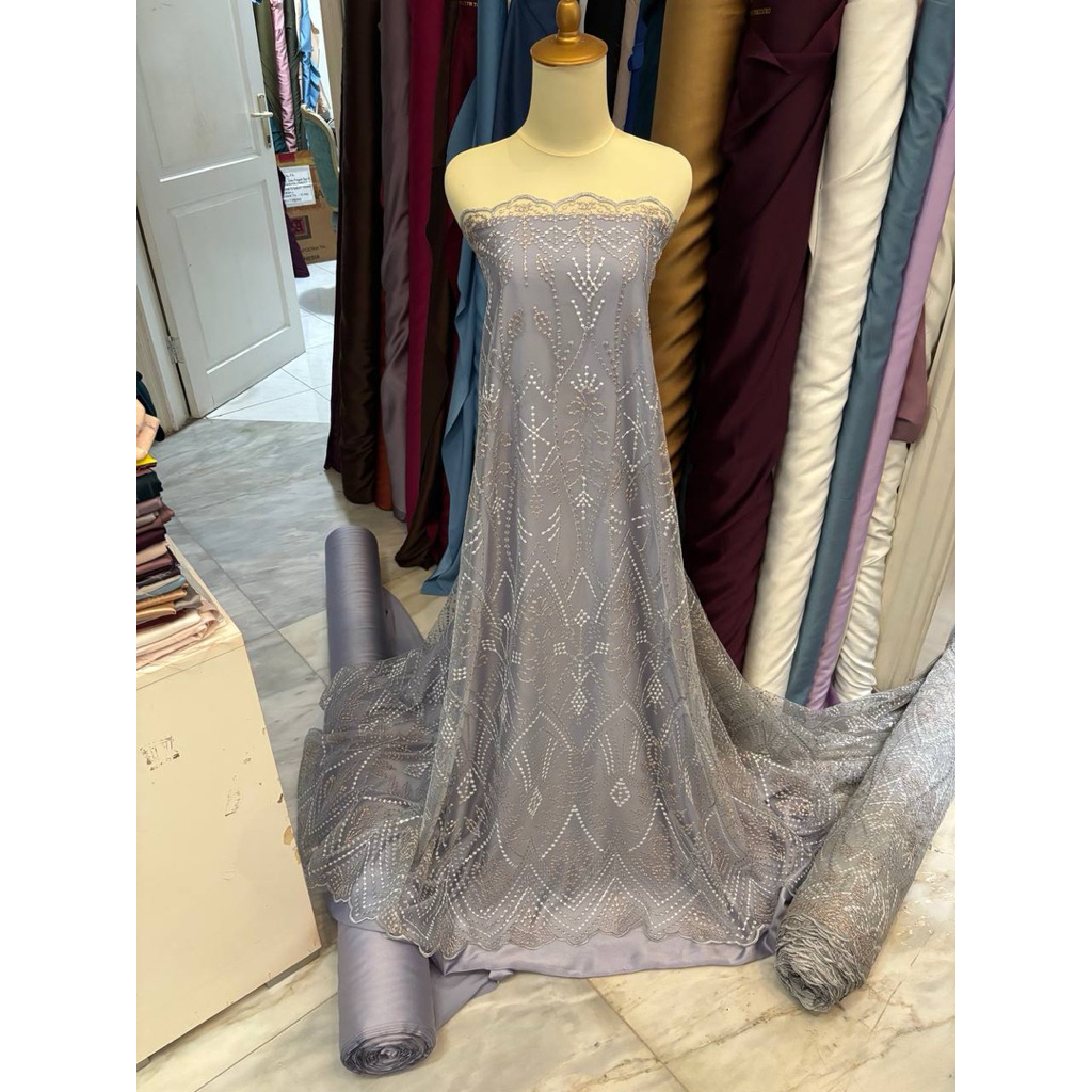 Kain Kebaya Bahan Brukat Brokat Tile Tulle Bordir Embroidery Eliesab Series Warna Silver