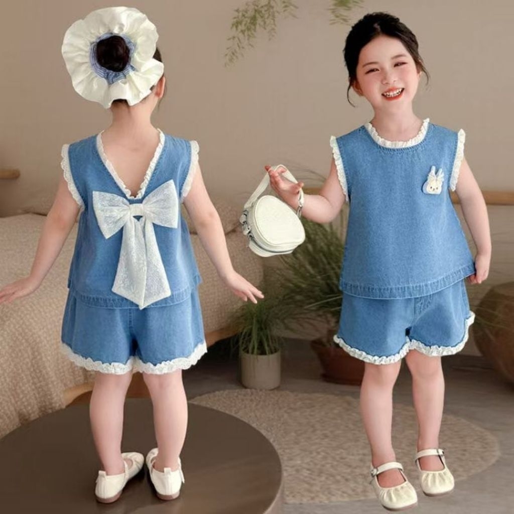 (READY) kinafa - (100/3t) 2in1 set kutung jeans pita A7164
