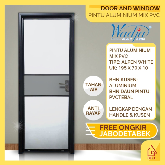 PINTU ALUMINIUM MIX PVC ALPEN WADJA WHITE 195 X 70 / PINTU KAMAR MANDI PINTU GUDANG + HANDLE + KUSEN