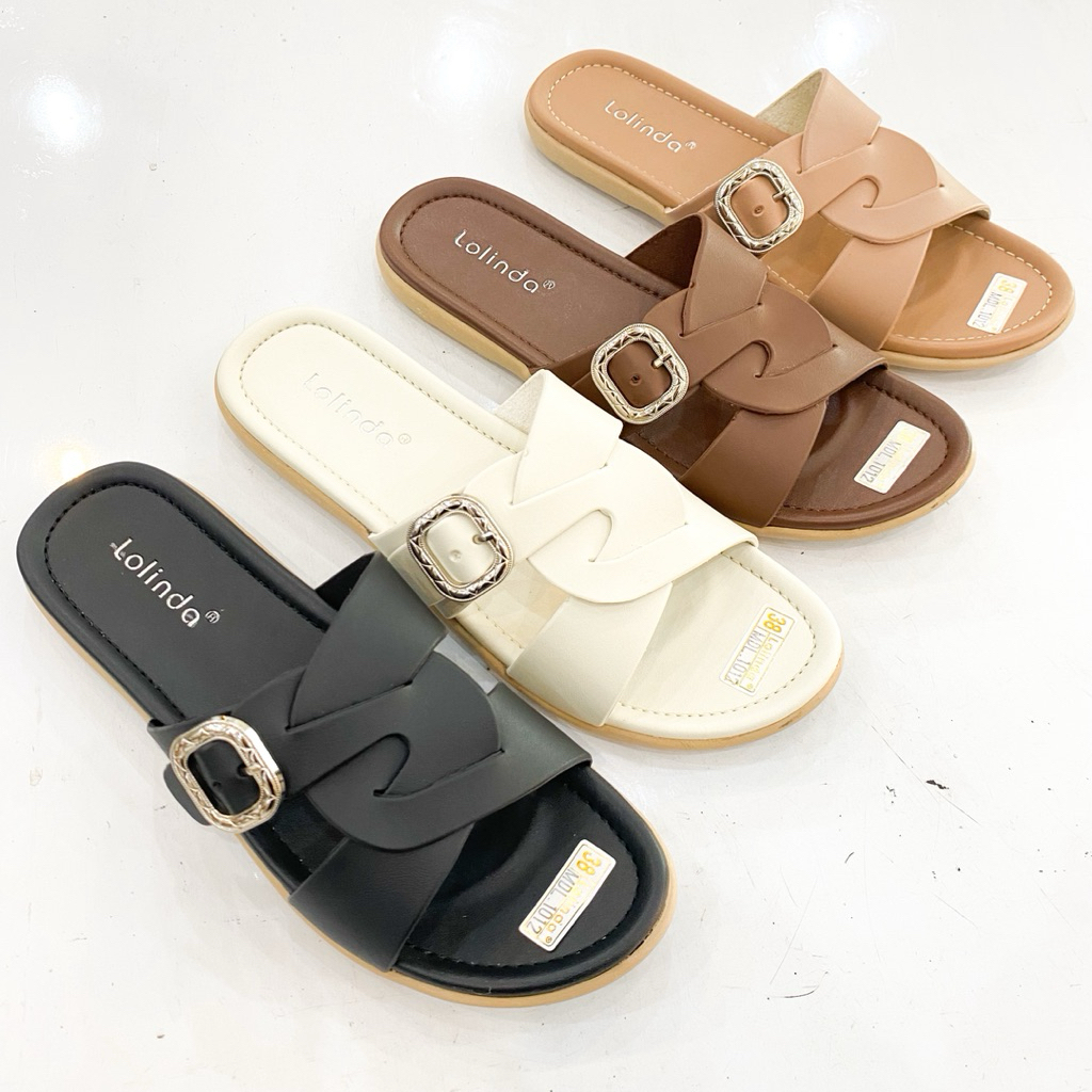 LOLINDA SANDAL WANITA SELOP FLAT TERBARU LOLINDA SENDAL SLOP WANITA TEPLEK MDL 1012