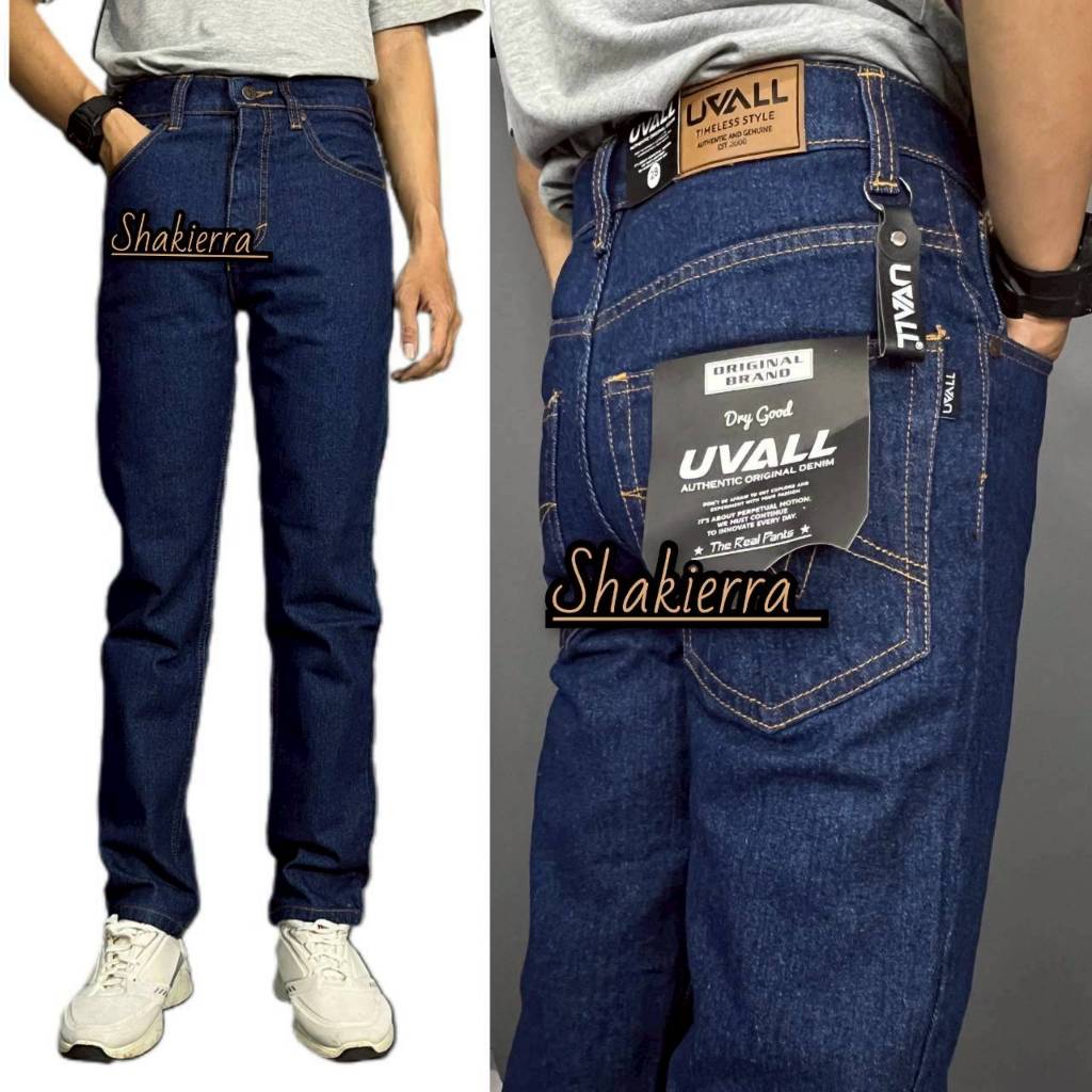 Bayar Ditempat Celana Cowok Jeans Denim Panjang Standar Regular Uvall Pria Tidak Melar Dark Blue