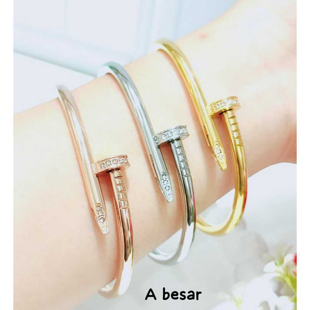 LIN Jewelry Gelang Bangle Paku Permata Titanium Dewasa Dan Anak Anti Luntur Perhiasan Fashion Wanita