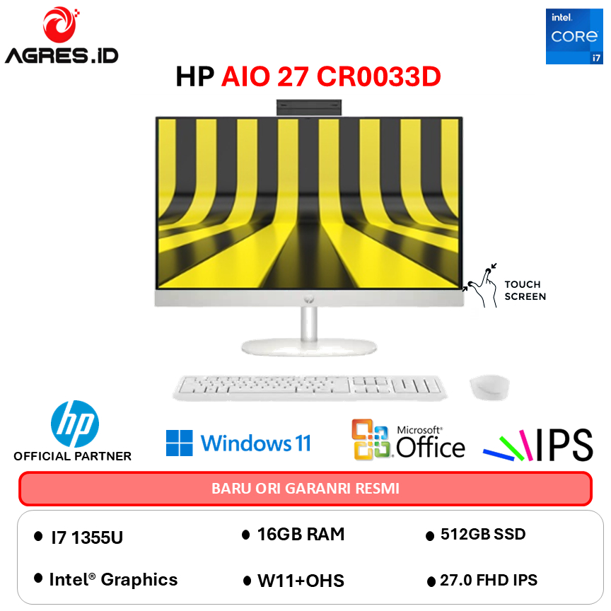 HP AIO 27 TOUCH I7 1355  - RAM 16GB 1TB W11+OHS 27.0FHD IPS BLK -CR0033D