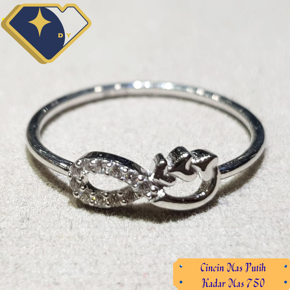 Cincin mas Putih Permata Zirconia Baru 01 Kadar mas 750
