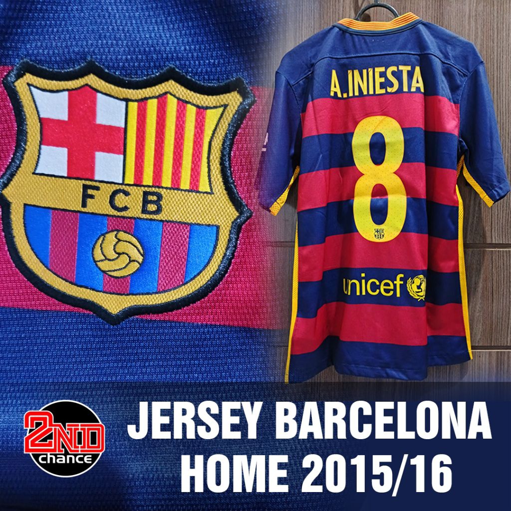 JERSEY BAJU BOLA RETRO BARCA BARCELONA  2015/16 #8 INIESTA GRADE ORI MURAH
