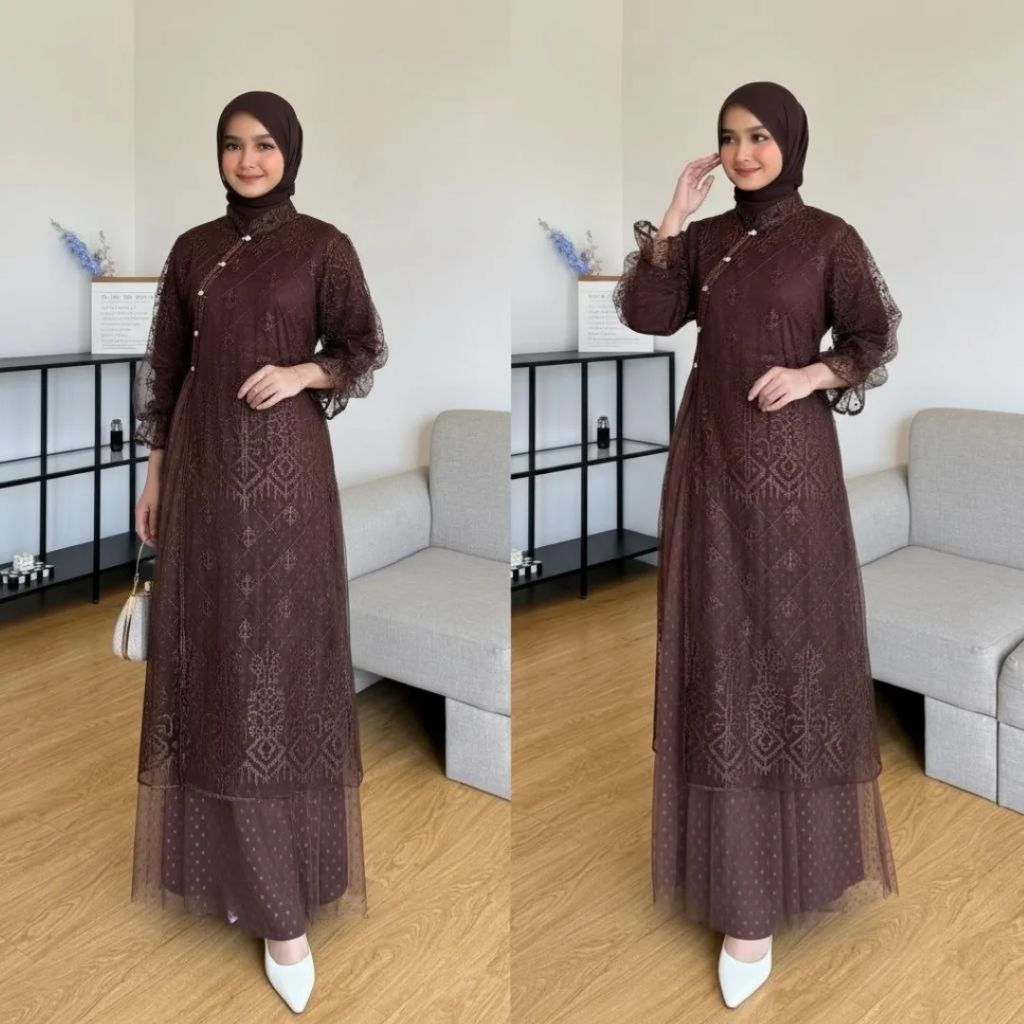 Gamus Mewah Size L Xl Xxl Gmoshari Raya Virall Dress Kekinian Mahogany Games Elegan 2In1 Baju Lebara
