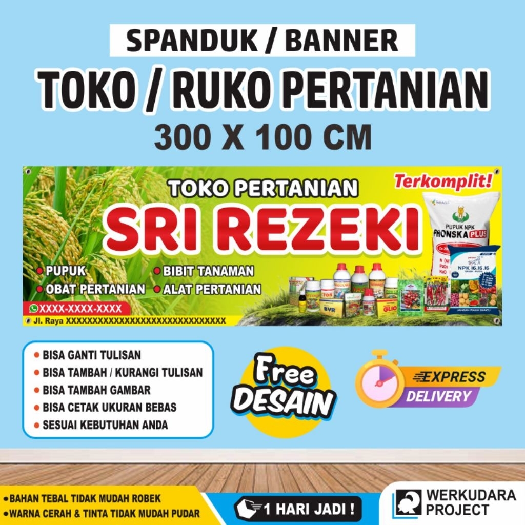 Spanduk Toko Pertanian Ukuran 300 X 100 Cm / Banner Toko Pertanian Ukuran 300 X 100 Cm