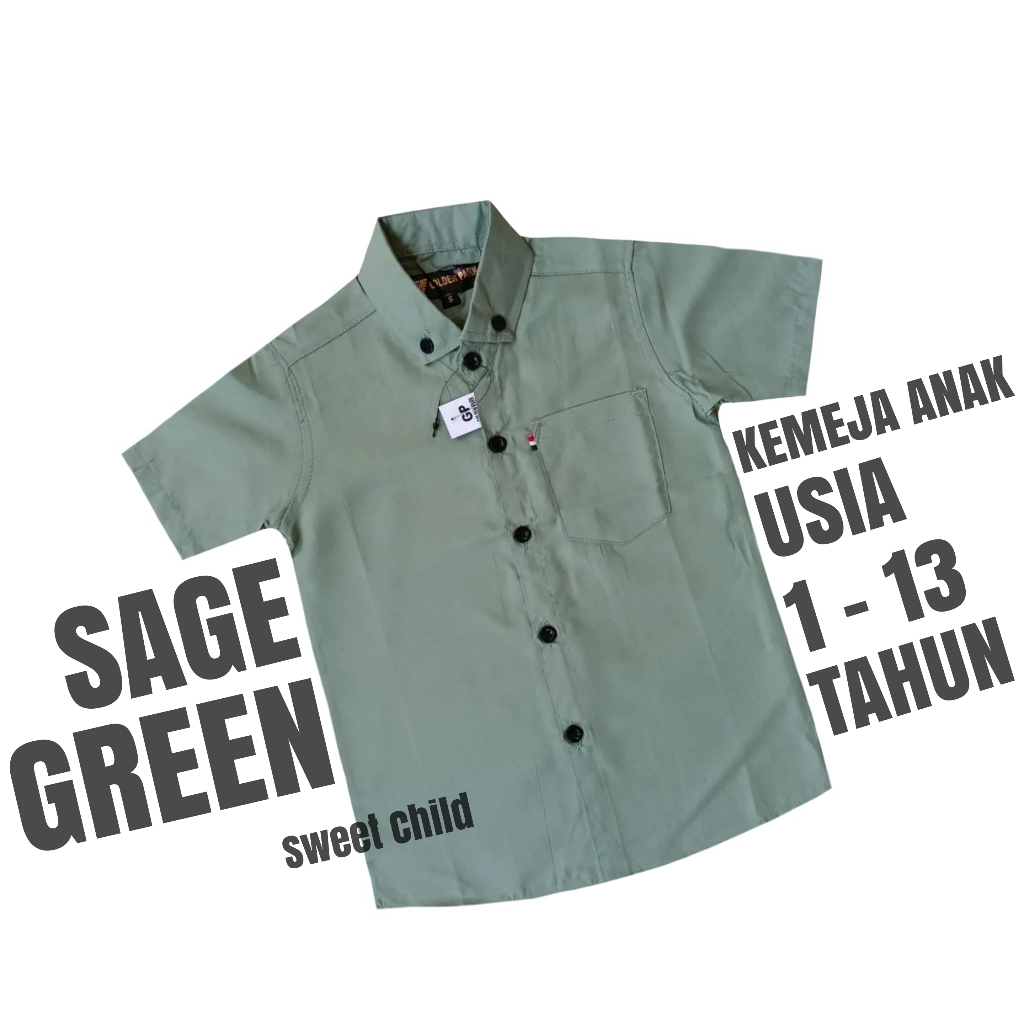 Sage Green Kemeja Anak Laki Laki Pakaian Baju Atasan Setelan Elegan Fashion Cowok
