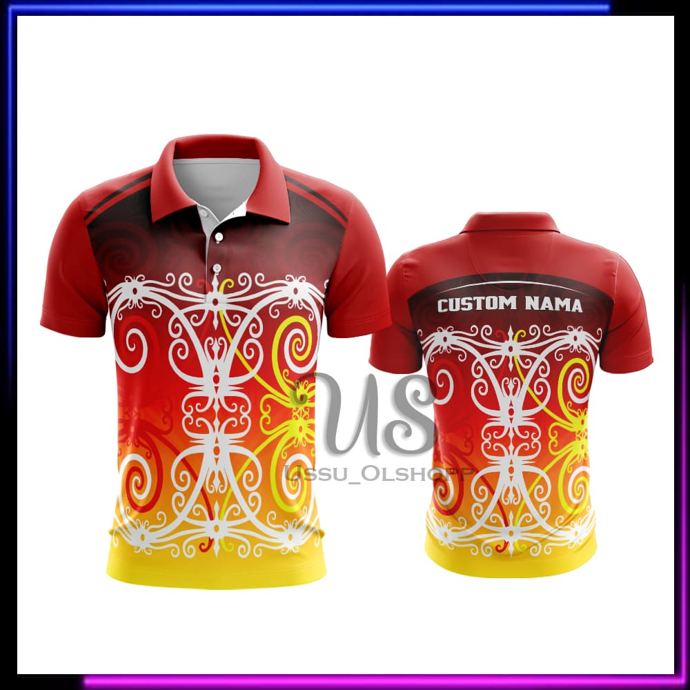 Baju Batik Kalimantan / Kaos Polo Batik Dayak Pria Berkerah / Baju Batik Dayak Indonesia Custom Nama