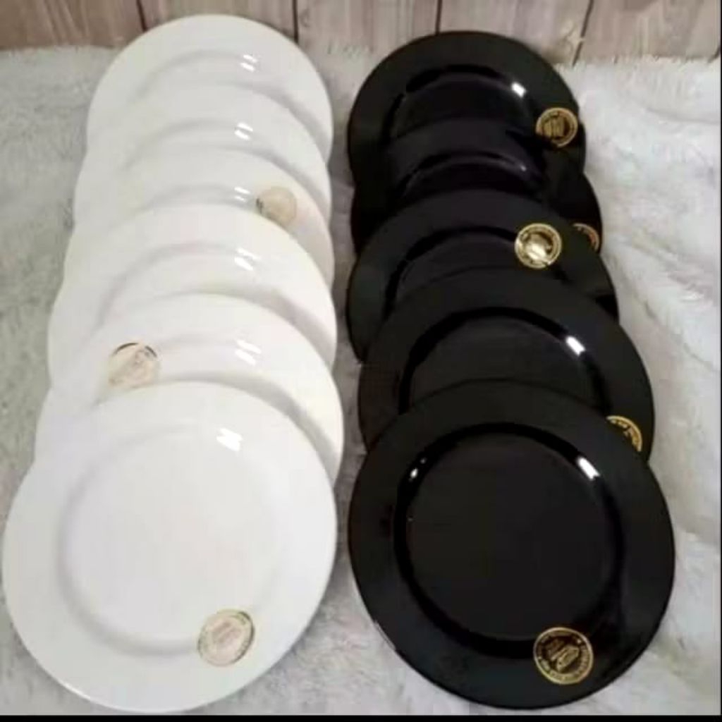 1lusin piring kue piring mewah hitam putih ukuran 7 inch Golden Dragon P5407