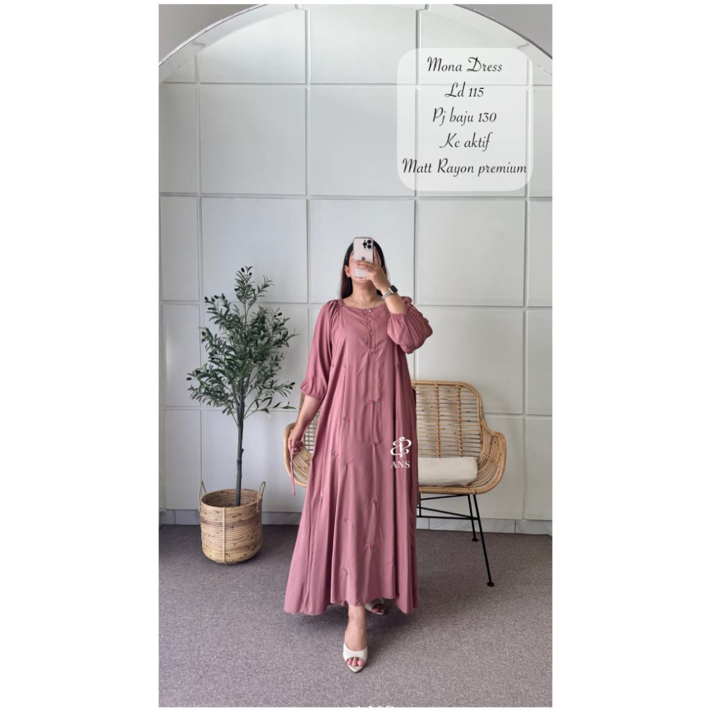 MONA DRESS LONG DRESS RAYON TWILL TERBARU / GAMIS BORDIR WANITA TERLARIS / DRESS RAYON PREMIUM