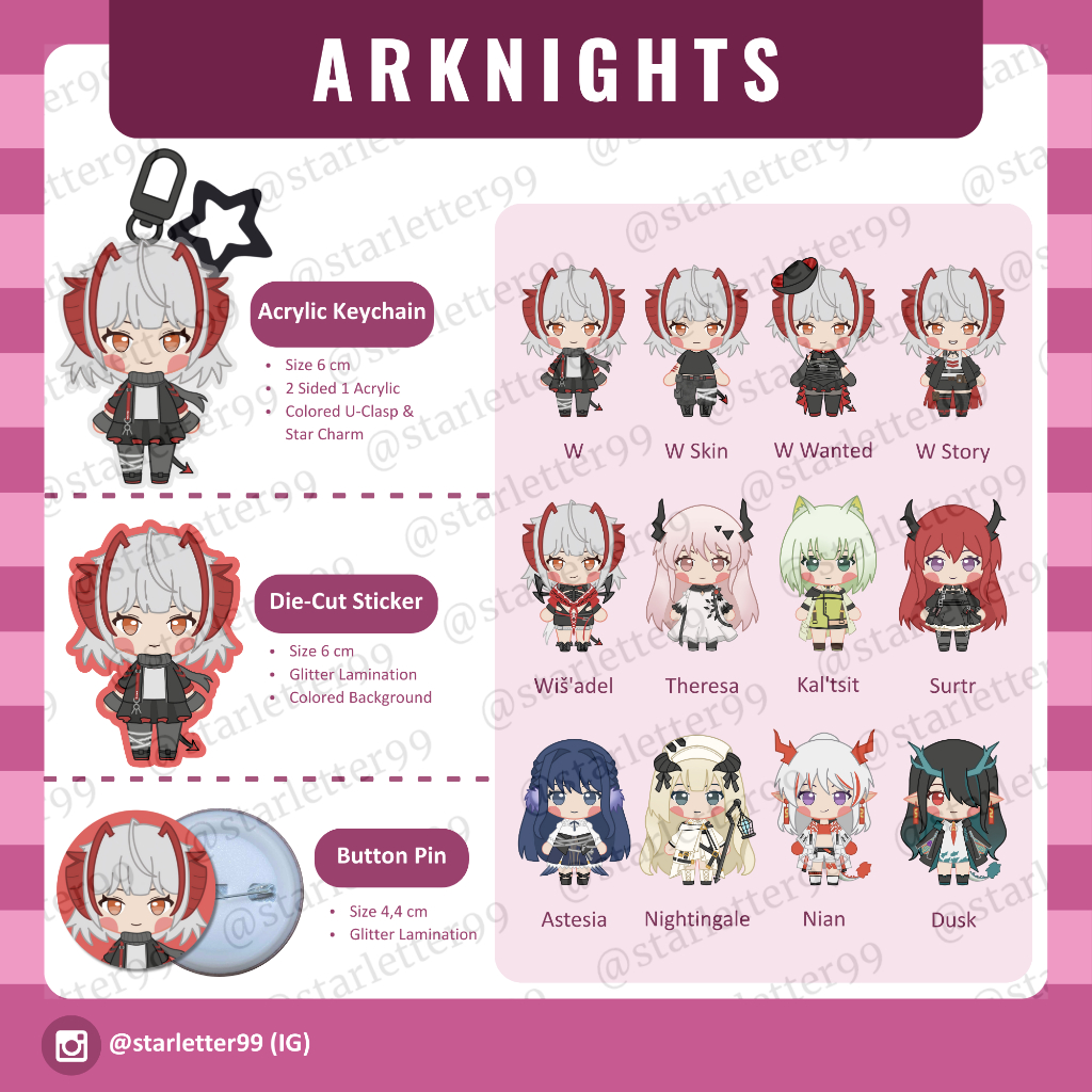 [starletter] Fanmerch Arknights Game Keychain Pin Sticker W Wisadel Theresa Kaltsit Nightingale Surt