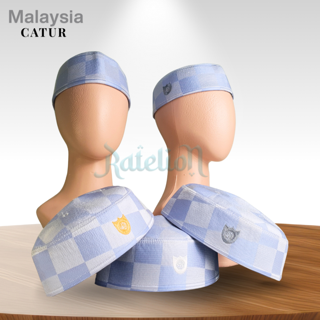 Peci MALAYSIA Motif Catur A5, Kopiah Haji Pria Malaisia Putih Hitam Dewasa Anak Laki Laki Kopyah Ori