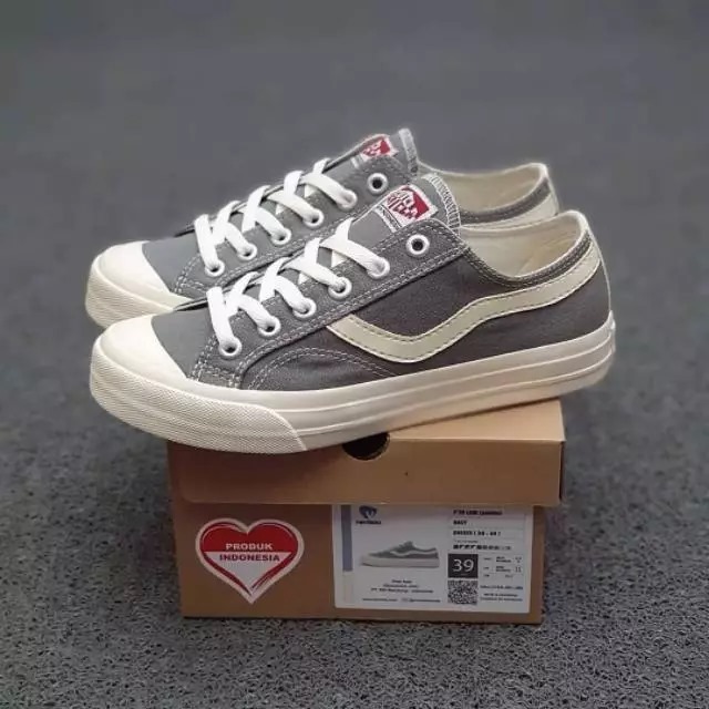 Ventela Public Low Grey Sepatu Sneakers Sekolah Pria Original (Abu Abu)