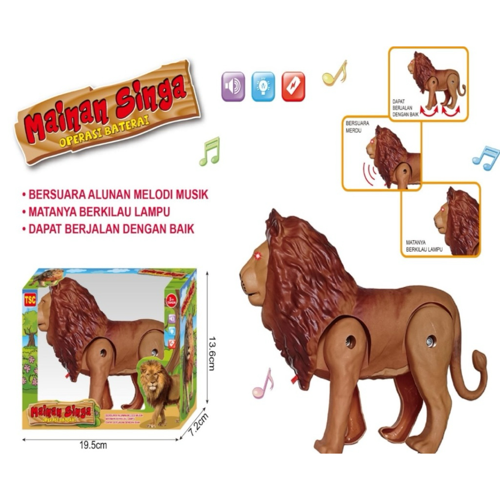 Mainan Singa baterai Dapat Berjalan  Musi & Lampu Mainan Hewan Singa Terbaru