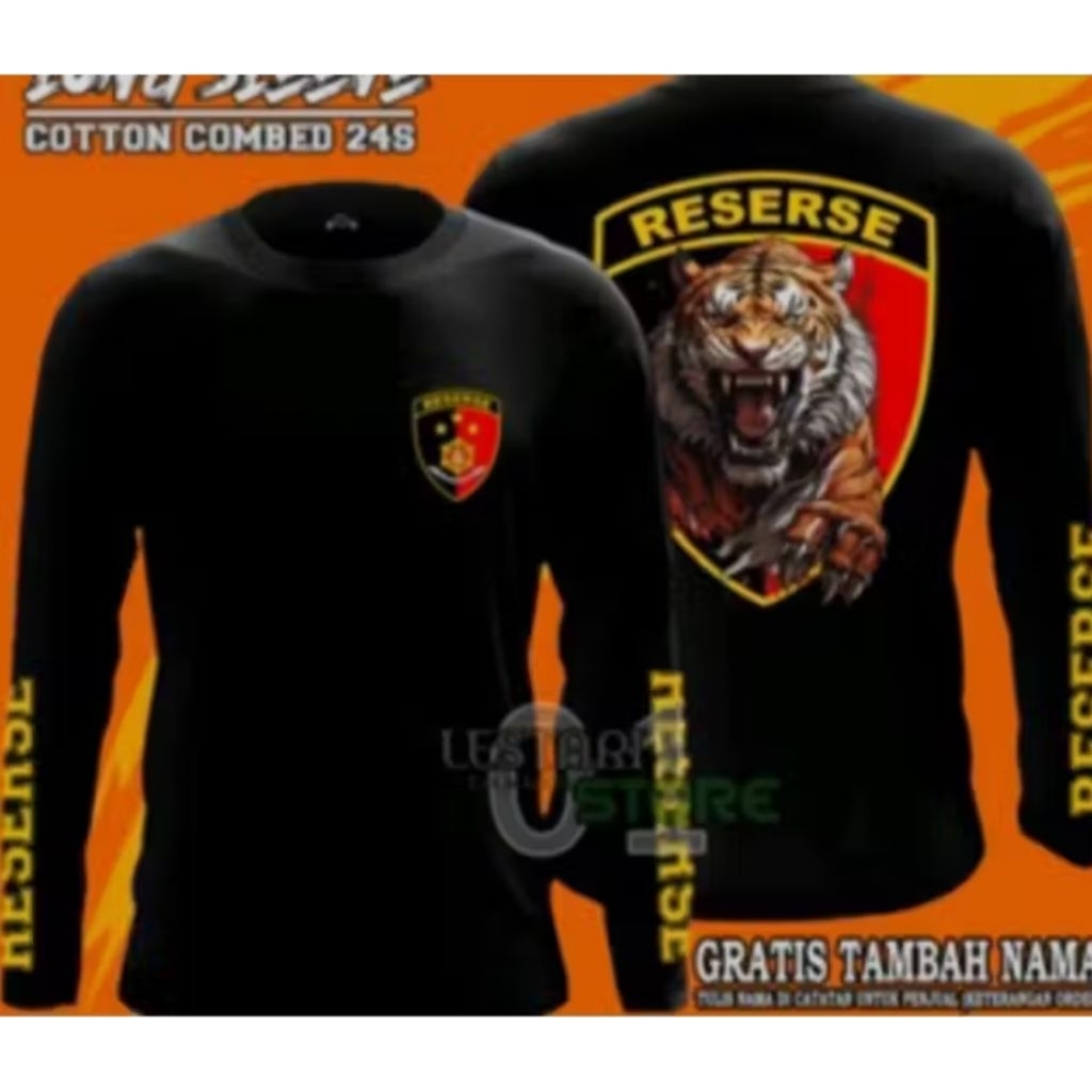 Kaos Distro Lengan Panjang Reserse Gambar Harimau Tshirt Bahan Katun Lembut