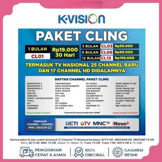 RECAIVER K-VISION Bisa semua Jenis Tv Voucher Promo Paket Cling K-VISION 12Bulan Bromo C2000 K2000 O